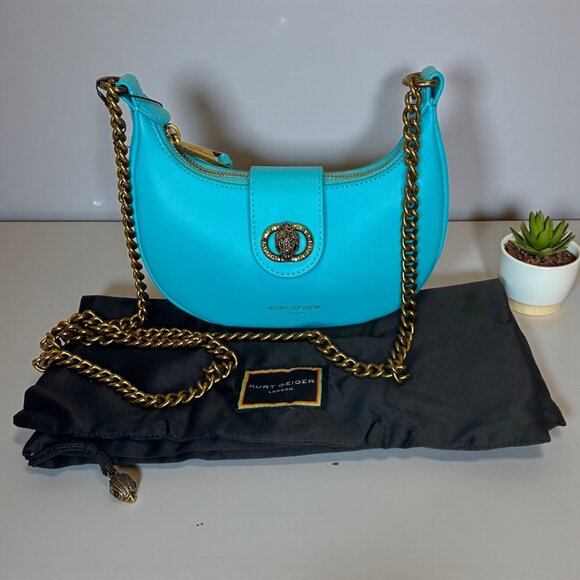Kurt Geiger London Small Leather Chelsea Hobo Crossbody bag in Turquoise/Teal - Picture 1 of 8